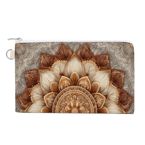 Jubonexis Geldbörse aus Segeltuch, Mandala-Blumenmuster, symmetrisches Muster, Münzgeldbörse, Reißverschluss, kleine Kosmetiktasche von Jubonexis