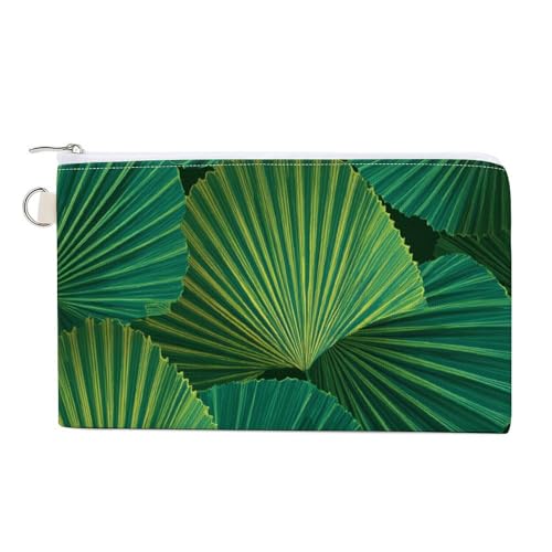 Jubonexis Geldbörse aus Segeltuch, Palmblätter-Druck, Münzgeldbörse, Reißverschluss, kleine Kosmetiktasche von Jubonexis