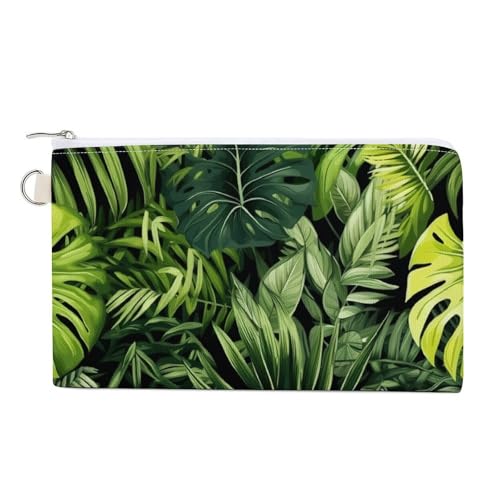 Jubonexis Geldbörse aus Segeltuch, Regenwald-Pflanzen, Monstera, tropischer Druck, Münzgeldbörse, Reißverschluss, kleine Kosmetiktasche von Jubonexis