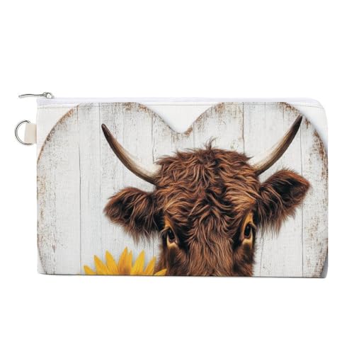 Jubonexis Geldbörse aus Segeltuch, Retro-Design, Holzschild, braunes Kalb, Sonnenblumen-Druck, Münzgeldbörse, Geldbörse mit Reißverschluss, kleine Kosmetiktasche von Jubonexis