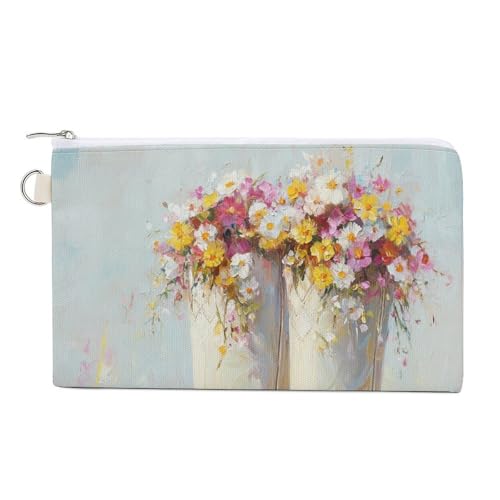 Jubonexis Geldbörse aus Segeltuch, Retro-Stil, weiße Cowgirl-Stiefel, Blumendruck, Münzgeldbörse, Reißverschluss, kleine Kosmetiktasche von Jubonexis