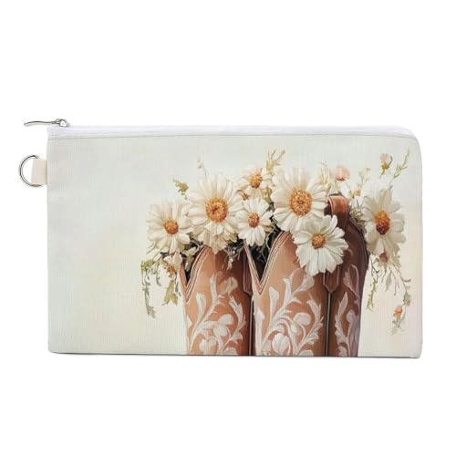 Jubonexis Geldbörse aus Segeltuch, braune Cowgirl-Stiefel, weiße Blumen, Münzgeldbörse, Reißverschluss, kleine Kosmetiktasche Jubonexis Geldbörse aus Segeltuch, braune Cowgirl-Stiefel, weiße Blumen, Münzgeldbörse, Reißverschluss, kleine Kosmetiktasche von Jubonexis