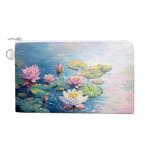Jubonexis Geldbörse aus Segeltuch, bunte Lotusblumen im Teich, Münzgeldbörse, Geldbörse mit Reißverschluss, kleine Kosmetiktasche von Jubonexis