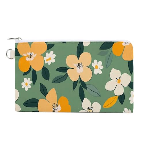 Jubonexis Geldbörse aus Segeltuch, pastellfarbene Blumen und Blätter auf Grün, einfacher Druck, Münzgeldbörse, Geldbörse mit Reißverschluss, kleine Kosmetiktasche von Jubonexis