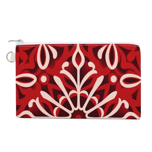 Jubonexis Geldbörse aus Segeltuch, rotes chinesisches Muster, Textur, Münzgeldbörse, Reißverschluss, kleine Kosmetiktasche von Jubonexis