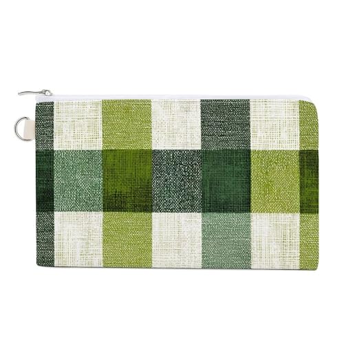 Jubonexis Geldbörse aus Segeltuch, salbeigrün kariertes Muster, Münzgeldbörse, Reißverschluss, kleine Kosmetiktasche von Jubonexis