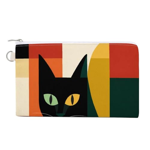 Jubonexis Geldbörse aus Segeltuch, schwarze Katze, minimalistischer Druck, Münzgeldbörse, Reißverschluss, kleine Kosmetiktasche von Jubonexis