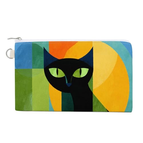 Jubonexis Geldbörse aus Segeltuch, schwarze Katze mit grünen Augen, Münzgeldbörse, Reißverschluss, kleine Kosmetiktasche von Jubonexis