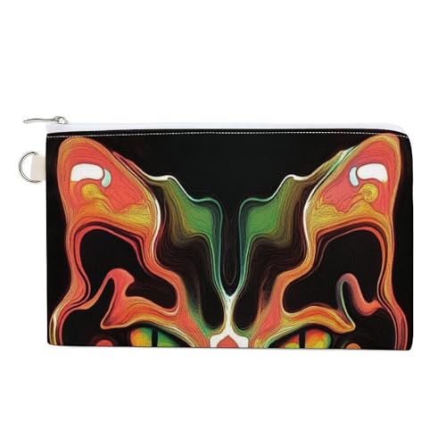 Jubonexis Geldbörse aus Segeltuch, surreales Katzengesicht, Münzgeldbörse, Reißverschluss, kleine Kosmetiktasche Jubonexis Geldbörse aus Segeltuch, surreales Katzengesicht, Münzgeldbörse, Reißverschluss, kleine Kosmetiktasche von Jubonexis