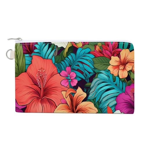 Jubonexis Geldbörse aus Segeltuch, tropische Blumen, bunt, Münzgeldbörse, Reißverschluss, kleine Kosmetiktasche von Jubonexis