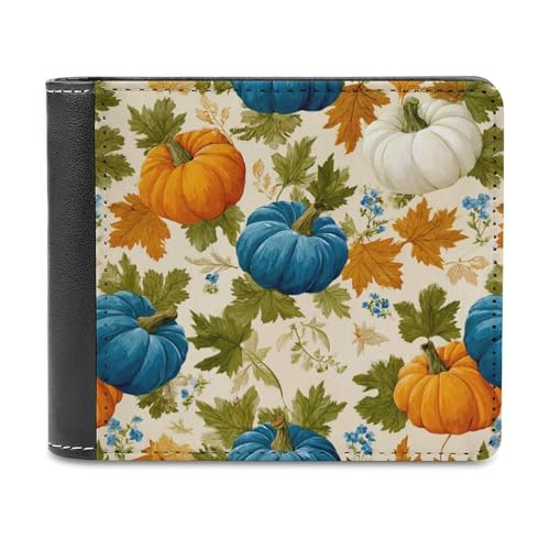 Jubonexis Geldbörse aus weichem PU-Leder in Blau / Orange / Weiß mit Kürbissen von Jubonexis