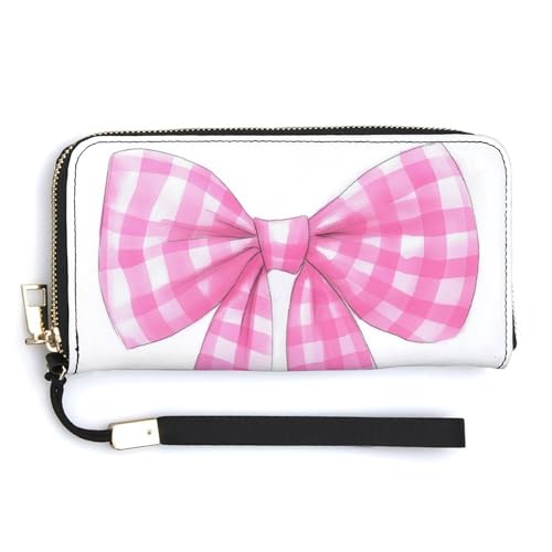 Jubonexis Geldbörse mit Cartoon-Schleife, adrett, rosa kariert, PU-Leder, Clutch, lang, Bifold Wallet, Münzgeldbörse, Kreditkartenetui, langlebig, Kartenhalter, Geldaufbewahrung für Damen und Herren von Jubonexis