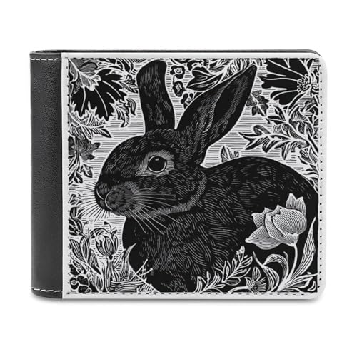 Jubonexis Geldbörse mit Holzblock-Hasen-Motiv, weiches PU-Leder, Münzgeldbörse, Kreditkartenetui, langlebig, Kartenhalter, schlanke Geldscheinfach, für Männer und Frauen, Schwarz / Weiß von Jubonexis