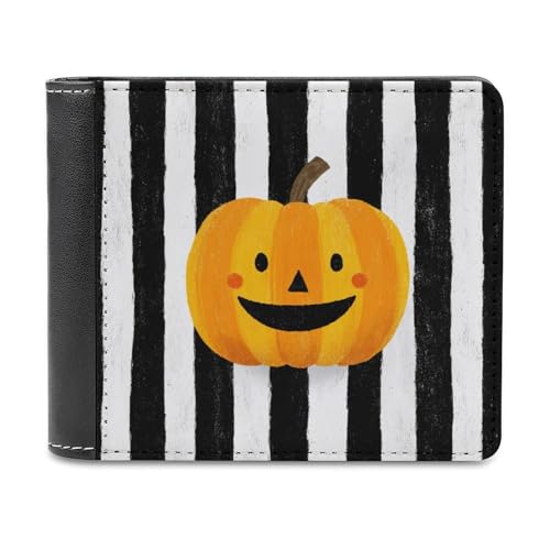 Jubonexis Geldbörse mit Kürbis-Motiv auf schwarzem und weißem Streifen, weiches PU-Leder, Münzgeldbörse, Kreditkartenetui, langlebig, Kartenhalter, schlanke Geldscheinfach für Männer und Frauen von Jubonexis