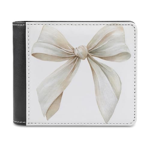 Jubonexis Geldbörse mit Schleife, weiches PU-Leder, zweifach gefaltet, für Münzen, Kreditkarten, langlebig, Kartenhalter, schmale Geldscheinfach, für Männer und Frauen, Aquarellfarben elfenbeinfarben von Jubonexis