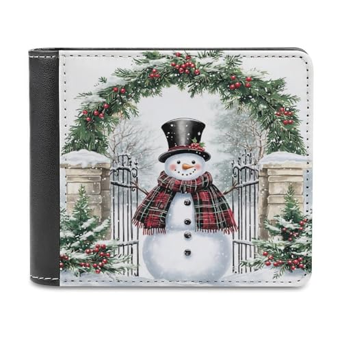Jubonexis Geldbörse mit Schneemann mit schwarzem Zylinderhut, weiches PU-Leder, Bifold Wallet, Münzgeldbörse, Kreditkartenetui, langlebig, Kartenhalter, schlanke Geldscheinfach für Männer und Frauen von Jubonexis