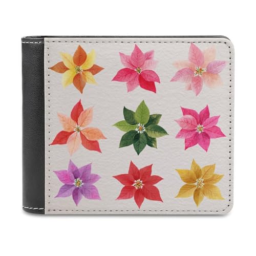 Jubonexis Geldbörse mit Weihnachtsstern-Blumen, Aquarell, Weihnachten, weiches PU-Leder, Münzgeldbörse, Kreditkartenetui, langlebig, Kartenhalter, schlanke Geldscheinfach für Männer und Frauen von Jubonexis