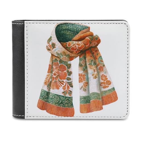 Jubonexis Gestrickter Schal in Burnt Orange Green Soft PU Leder Bifold Wallet Münzgeldbörse Kreditkartenetui Langlebig Kartenhalter Slim Billfold für Männer Frauen Geld Aufbewahrung von Jubonexis