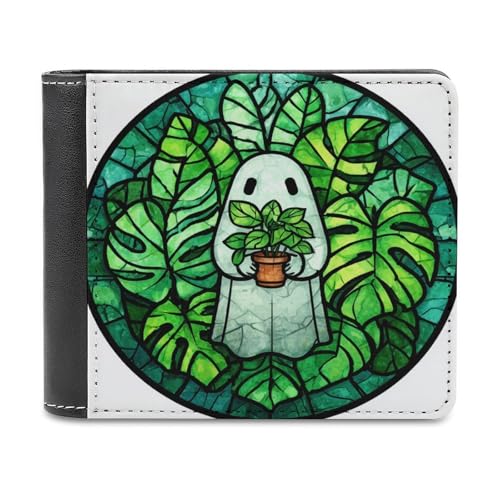 Jubonexis Ghost Potted Plant Green Tropical Leaves Soft PU Leather Bifold Wallet, Coin Purse Credit Pass Case, Durable Card Holder Slim Billfold for Men Woman Money Storage von Jubonexis