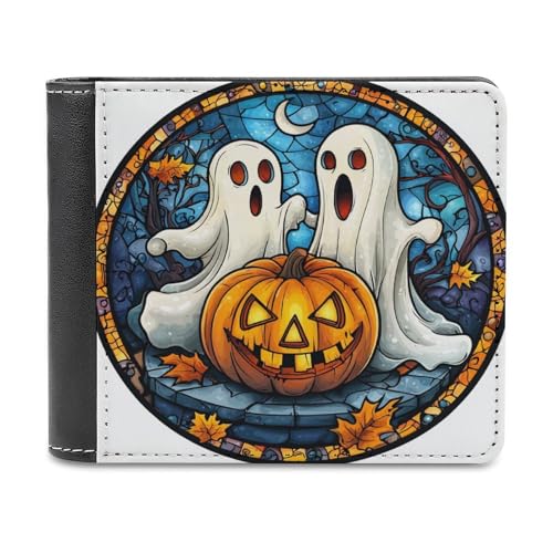 Jubonexis Ghost Pumpkin Halloween Horror Soft PU Leather Bifold Wallet, Coin Purse Credit Pass Case, Durable Card Holder Slim Billfold for Men Woman Money Storage von Jubonexis