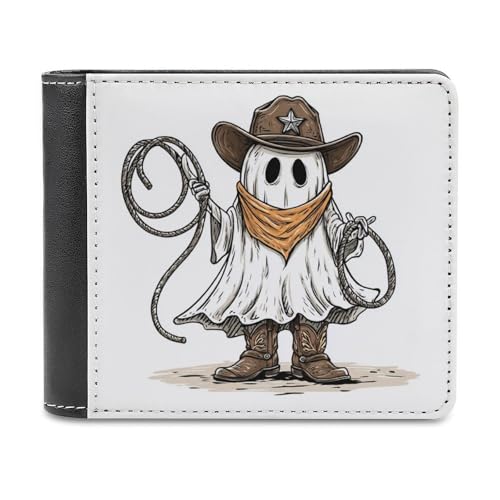 Jubonexis Ghost Wearing A Brown Cowboyhut Soft PU Leather Bifold Wallet, Coin Purse Credit Pass Case, Durable Card Holder Slim Billfold for Men Woman Money Storage von Jubonexis