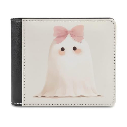 Jubonexis Ghost Wearing Pastel Pink Ribbon Soft PU Leather Bifold Wallet, Coin Purse Credit Pass Case, Durable Card Holder Slim Billfold for Men Woman Money Storage von Jubonexis