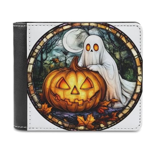 Jubonexis Ghost and Pumpkin Halloween Horror Soft PU Leather Bifold Wallet, Coin Purse Credit Pass Case, Durable Card Holder Slim Billfold for Men Woman Money Storage von Jubonexis