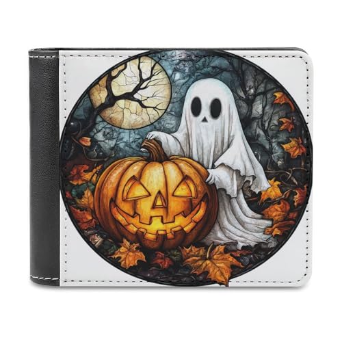 Jubonexis Ghost and Pumpkin Halloween Horror Soft PU Leather Bifold Wallet, Coin Purse Credit Pass Case, Durable Card Holder Slim Billfold for Men Woman Money Storage von Jubonexis