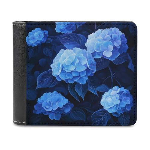 Jubonexis Glowing Blue Hortensien Soft PU Leather Bifold Wallet, Coin Purse Credit Pass Case, Durable Card Holder Slim Billfold for Men Woman Money Storage von Jubonexis