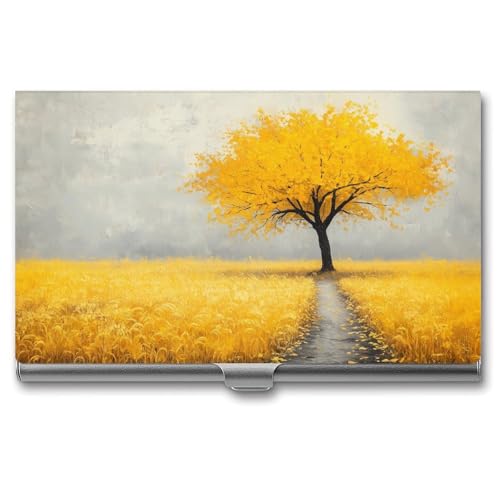 Jubonexis Golden Tree in Wheat Field Visitenkartenetui Tasche Slim Metall Visitenkartenetui für Damen Herren von Jubonexis