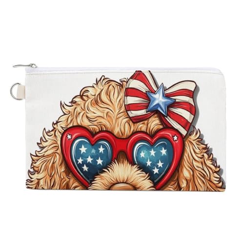 Jubonexis Goldendoodle-Geldbörse aus Segeltuch, Herz-Sonnenbrille, Münzgeldbörse, Reißverschluss, kleine Kosmetiktasche von Jubonexis