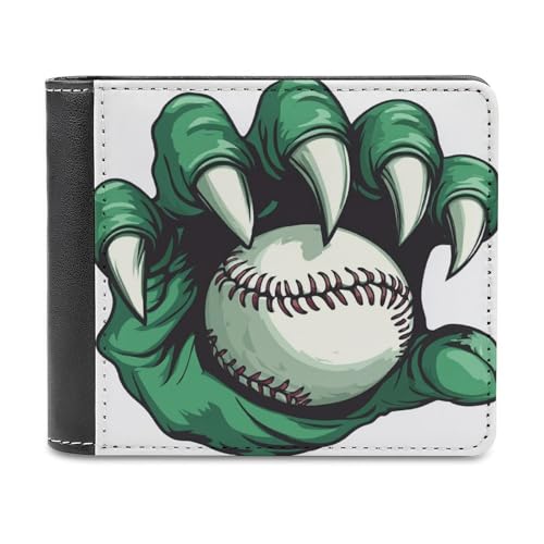 Jubonexis Green Claw Holding Baseball Soft PU Leather Bifold Wallet, Coin Purse Credit Pass Case, Durable Card Holder Slim Billfold for Men Woman Money Storage von Jubonexis