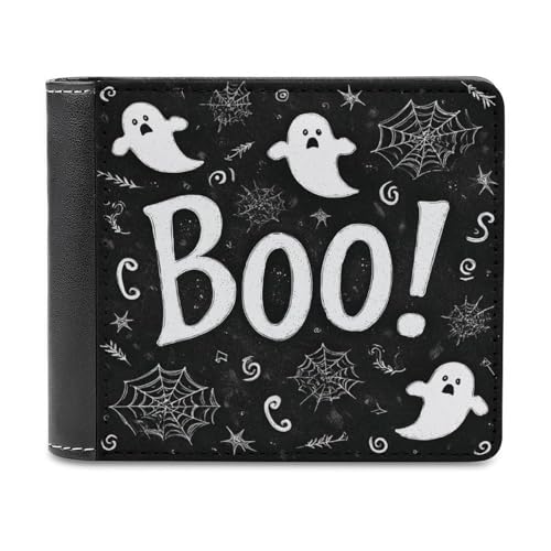 Jubonexis Halloween Cute Ghost Word Boo Soft PU Leather Bifold Wallet, Coin Purse Credit Pass Case, Durable Card Holder Slim Billfold for Men Woman Money Storage von Jubonexis