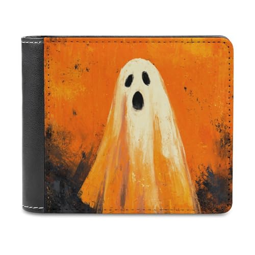 Jubonexis Halloween Ghost on Orange Soft PU Leather Bifold Wallet, Coin Purse Credit Pass Case, Durable Card Holder Slim Billfold for Men Woman Money Storage von Jubonexis
