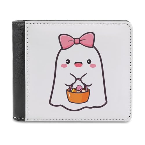 Jubonexis Halloween Ghost with Pink Bow Soft PU Leather Bifold Wallet, Coin Purse Credit Pass Case, Durable Card Holder Slim Billfold for Men Woman Money Storage von Jubonexis