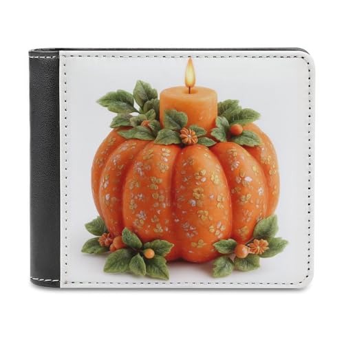 Jubonexis Halloween Kürbis und Kerze, weiches PU-Leder, Bifold Wallet, Münzgeldbörse, Kreditkartenetui, langlebig, Kartenhalter, schlanke Geldscheinfach für Männer und Frauen von Jubonexis