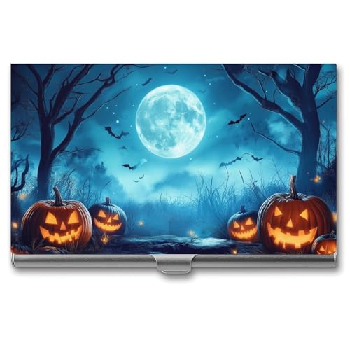 Jubonexis Halloween Kürbisse Vollmond Visitenkartenhalter Pocket Slim Metall Visitenkartenetui für Damen Herren von Jubonexis