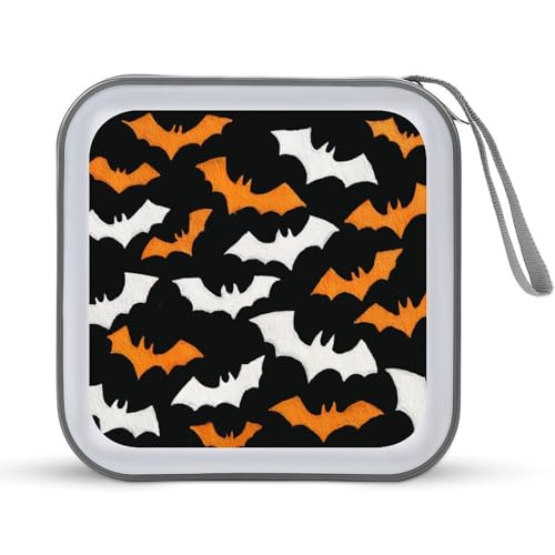 Jubonexis Halloween Orange Weiß Fledermäuse CD-Hülle DVD Aufbewahrungskoffer Tragbar für Auto Zuhause Reisen Jubonexis Halloween Orange Weiß Fledermäuse CD-Hülle DVD Aufbewahrungskoffer Tragbar für Auto Zuhause Reisen von Jubonexis