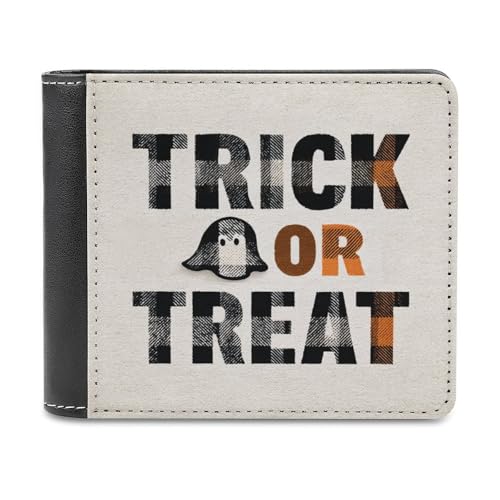 Jubonexis Halloween Plaid Ghost Trick Or Treat Soft PU Leather Bifold Wallet Coin Purse Credit Pass Case, Durable Card Holder Slim Billfold for Men Woman Money Storage von Jubonexis