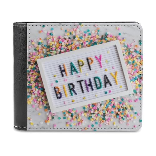 Jubonexis Happy Birthday Letter Board Soft PU Leather Bifold Wallet, Coin Purse Credit Pass Case, Durable Card Holder Slim Billfold for Men Woman Money Storage von Jubonexis