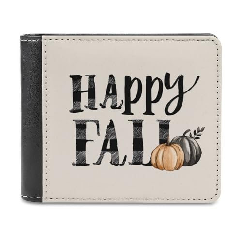 Jubonexis Happy Fall schwarz-weiß kariertes weiches PU-Leder, Bifold Wallet, Münzgeldbörse, Kreditkartenetui, langlebig, Kartenhalter, schlanke Geldscheinfach für Männer und Frauen, Geldaufbewahrung von Jubonexis