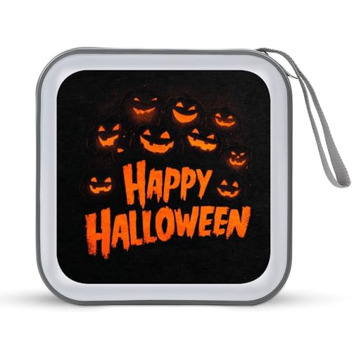 Jubonexis Happy Halloween Kürbisaugen Mund CD-Hülle DVD Aufbewahrungskoffer tragbar für Auto Zuhause Reisen von Jubonexis