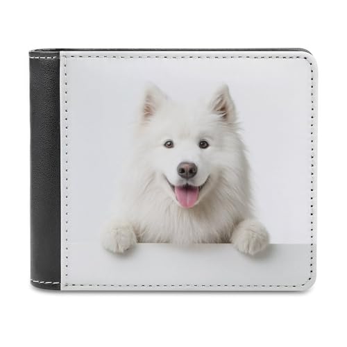 Jubonexis Happy Samoyed Dog Peeking Soft PU Leather Bifold Wallet, Coin Purse Credit Pass Case, Durable Card Holder Slim Billfold for Men Woman Money Storage von Jubonexis