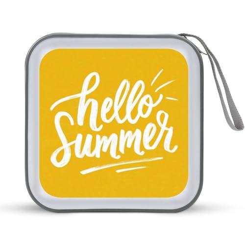 Jubonexis Hello Summer auf gelbem minimalistischem CD-Etui, DVD-Aufbewahrung, tragbar, für Auto, Zuhause, Reisen von Jubonexis