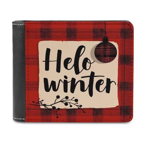 Jubonexis Hello Winter Christmas Red Soft PU Leather Bifold Wallet, Coin Purse Credit Pass Case, Durable Card Holder Slim Billfold for Men Woman Money Storage von Jubonexis