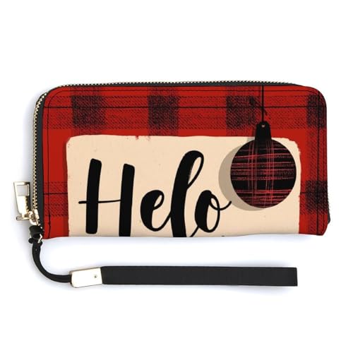 Jubonexis Hello Winter Weihnachten Rot PU Leder Clutch Lange Bifold Wallet Münzgeldbörse Kreditkartenetui Langlebig Kartenhalter Geld Aufbewahrung für Damen Herren von Jubonexis