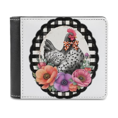 Jubonexis Hen Wearing Polka Dot Bow Flowers Soft PU Leather Bifold Wallet, Coin Purse Credit Pass Case, Durable Card Holder Slim Billfold for Men Woman Money Storage von Jubonexis