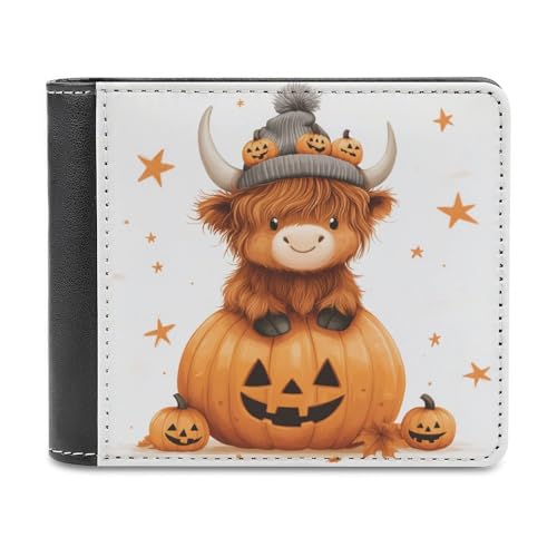 Jubonexis Highland Cow Big Orange Pumpkin Soft PU Leather Bifold Wallet, Coin Purse Credit Pass Case, Durable Card Holder Slim Billfold for Men Woman Money Storage von Jubonexis