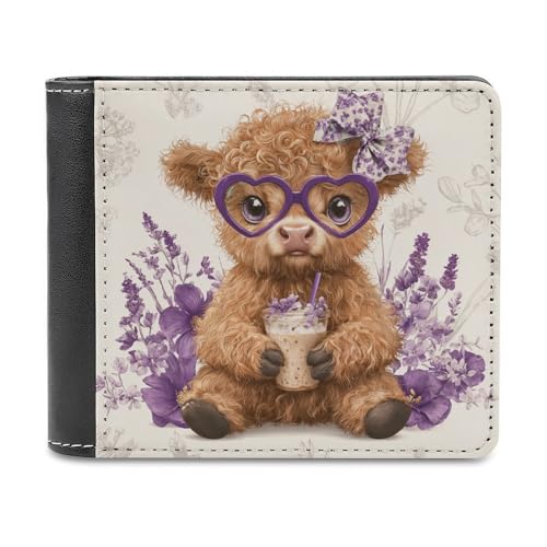 Jubonexis Highland Cow Purple Heart Shaped Glasses Soft PU Leather Bifold Wallet Coin Purse Credit Pass Case, Durable Card Holder Slim Billfold for Men Woman Money Storage von Jubonexis