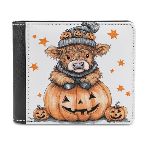 Jubonexis Highland Cow Sitting on a Big Orange Pumpkin Soft PU Leather Bifold Wallet, Coin Purse Credit Pass Case, Durable Card Holder Slim Billfold for Men Woman Money Storage von Jubonexis